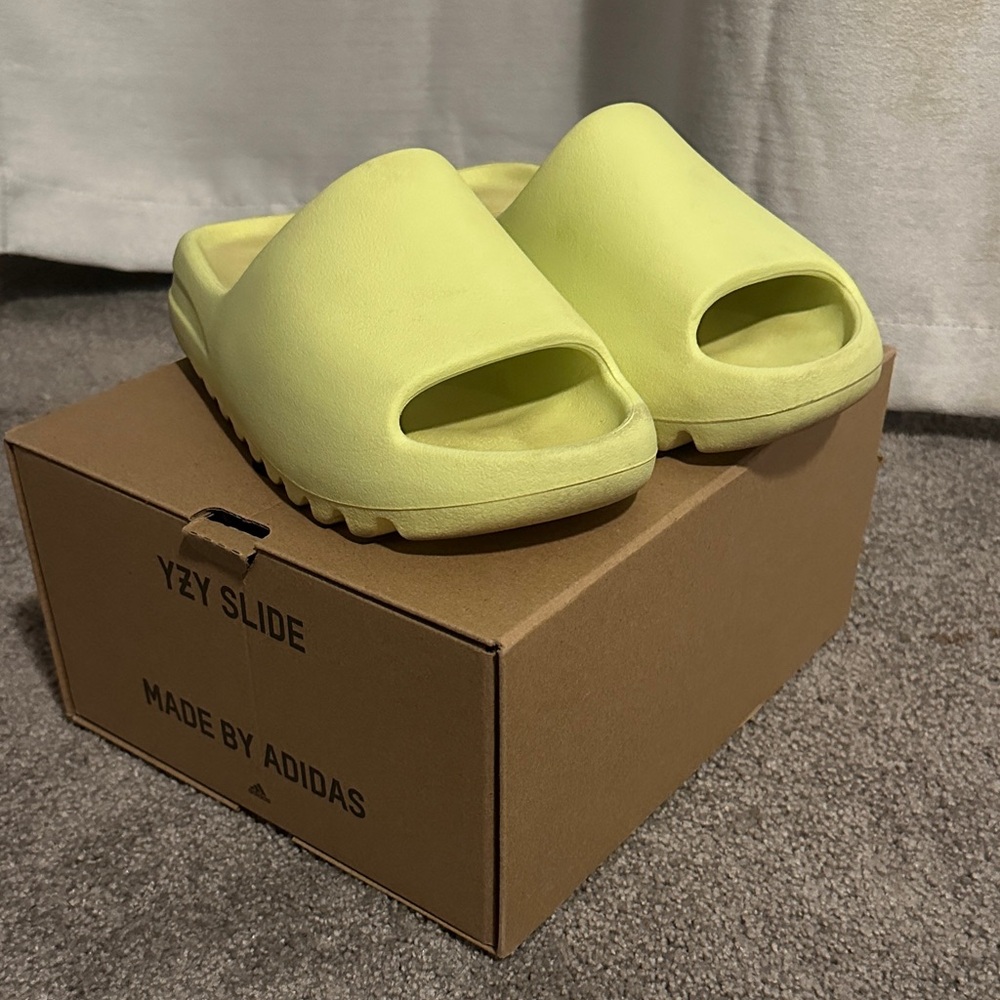 Adidas Women’s YZY slides  - Bright Yellow (green glow)